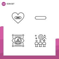 Set of 4 Modern UI Icons Symbols Signs for hurt eye love less model Editable Vector Design Elements