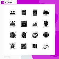 16 Thematic Vector Solid Glyphs and Editable Symbols of kitchen extractor security weather rain Editable Vector Design Elements