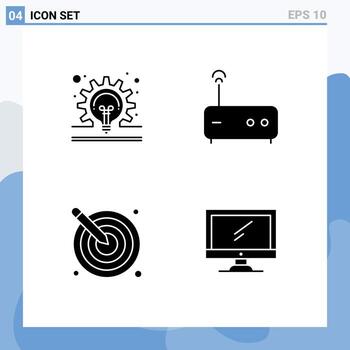 Mobile Interface Solid Glyph Set of Pictograms of bulb creative idea router design Editable Vector Design Elements