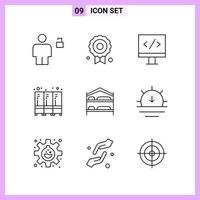 9 Icons in Line Style Outline Symbols on White Background Creative Vector Signs for Web mobile and Print