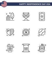 Big Pack of 9 USA Happy Independence Day USA Vector Lines and Editable Symbols of usa flag television country ireland Editable USA Day Vector Design Elements