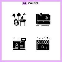 4 Icons in Solid Style Glyph Symbols on White Background Creative Vector Signs for Web mobile and Print