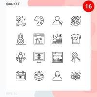 Mobile Interface Outline Set of 16 Pictograms of web private follow lock chinese Editable Vector Design Elements