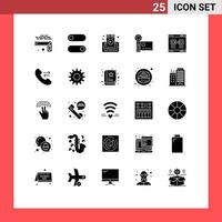 Mobile Interface Solid Glyph Set of 25 Pictograms of link video camera mobile recording digital camera Editable Vector Design Elements