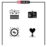 conjunto de pictogramas de glifos sólidos simples de tarjeta de cerca de corazón de apartamento elementos de diseño de vector editable objetivo