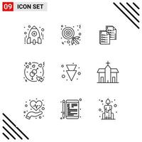 conjunto perfecto de píxeles de iconos de 9 líneas conjunto de iconos de esquema para el diseño de sitios web y la interfaz de aplicaciones móviles vector