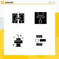 Set of 4 Commercial Solid Glyphs pack for connection sink mobile handle room Editable Vector Design Elements