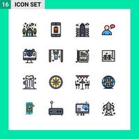 Modern Set of 16 Flat Color Filled Lines and symbols such as globe user mobile chatting building Editable Creative Vector Design Elements