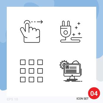 conjunto de línea de interfaz móvil de 4 pictogramas de botones de enchufe de bloqueo de dedo cuenta elementos de diseño vectorial editables vector