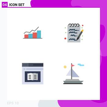 4 Flat Icon concept for Websites Mobile and Apps growth book graph document e Editable Vector Design Elements