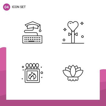 4 Line concept for Websites Mobile and Apps key camping graduation heart match Editable Vector Design Elements