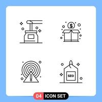 4 Line Black Icon Pack Outline Symbols for Mobile Apps isolated on white background 4 Icons Set vector