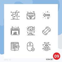 9 Universal Outline Signs Symbols of mushroom web suit case internet chart Editable Vector Design Elements