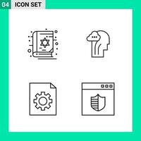 paquete de 4 iconos de estilo de línea establece símbolos de esquema para imprimir signos creativos aislados en fondo blanco 4 conjunto de iconos vector