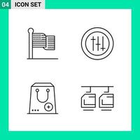 paquete de 4 iconos de estilo de línea establece símbolos de esquema para imprimir signos creativos aislados en fondo blanco 4 conjunto de iconos vector