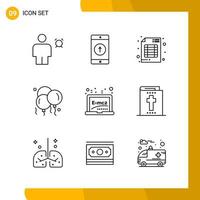 9 Icon Set Line Style Icon Pack Outline Symbols isolated on White Backgound for Responsive Website Designing vector