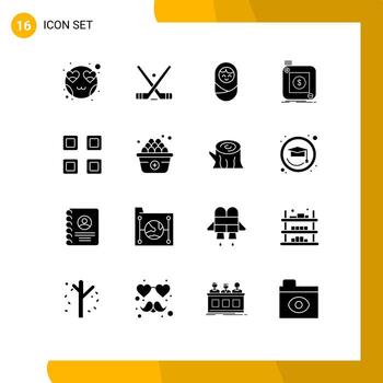 conjunto de pictogramas de 16 glifos sólidos simples de elementos de diseño vectorial editables de la tienda de aplicaciones de palos móviles de diseño vector