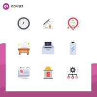 Set of 9 Modern UI Icons Symbols Signs for spa massage stage bed location Editable Vector Design Elements