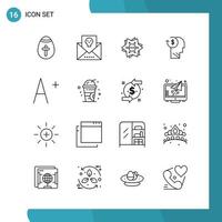 Vector Pack of 16 Outline Symbols Line Style Icon Set on White Background for Web and Mobile