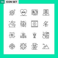 Pack of 16 Line Style Icon Set Outline Symbols for print Creative Signs Isolated on White Background 16 Icon Set vector