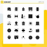 paquete de glifos sólidos de 25 símbolos universales de monedas comprar escuchar bolsa de mano elementos de diseño vectorial editables vector
