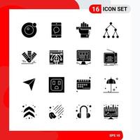 Creative Set of 16 Universal Glyph Icons isolated on White Background vector