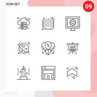 Modern Set of 9 Outlines and symbols such as presentation offer tv discount universe Editable Vector Design Elements