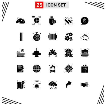 Paquete de 25 glifos sólidos de interfaz de usuario de signos y símbolos modernos de estadísticas de eventos de grupo elementos de diseño vectorial editables de señal de celebración vector