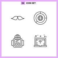 4 Icons in Line Style Outline Symbols on White Background Creative Vector Signs for Web mobile and Print