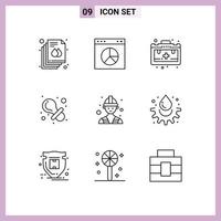 Modern Set of 9 Outlines Pictograph of worker builder bag nipple baby Editable Vector Design Elements