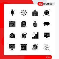 Creative Set of 16 Universal Glyph Icons isolated on White Background vector