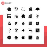 Solid Glyph Pack of 25 Universal Symbols of cloud file buzz process wire Editable Vector Design Elements