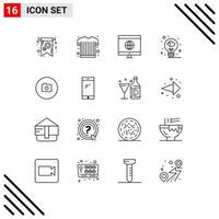 paquete de iconos de vector de stock de 16 signos y símbolos de línea para elementos de diseño de vector editables de computadora de cámara básica amor de san valentín
