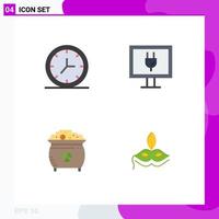 Flat Icon Pack of 4 Universal Symbols of clock pot entertainment clover mask Editable Vector Design Elements