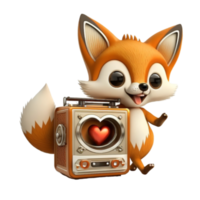 renard avec radio rétro png