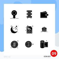 Modern Set of 9 Solid Glyphs Pictograph of romantic moon business love wallet Editable Vector Design Elements