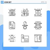 Modern 9 Line style icons Outline Symbols for general use Creative Line Icon Sign Isolated on White Background 9 Icons Pack vector