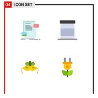 conjunto de 4 paquetes de iconos planos comerciales para datos, disfraces, medios, comida, mardigras, elementos de diseño vectorial editables vector