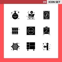 Modern Set of 9 Solid Glyphs and symbols such as apartment safe light bulb locker smartphone Editable Vector Design Elements