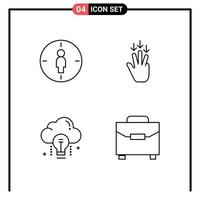 Set of 4 Modern UI Icons Symbols Signs for man idea target arrow bulb Editable Vector Design Elements