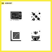 Pictogram Set of 4 Simple Solid Glyphs of console color music picnic edit Editable Vector Design Elements