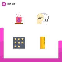 Pack of 4 Modern Flat Icons Signs and Symbols for Web Print Media such as coffee office personality head star Editable Vector Design Elements