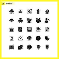 Pack of 25 creative Solid Glyphs of boosting power dollar essential battery Editable Vector Design Elements