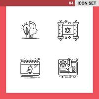 Mobile Interface Line Set of 4 Pictograms of user calendar programming party notification Editable Vector Design Elements