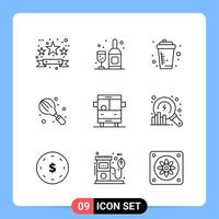 9 Line Black Icon Pack Outline Symbols for Mobile Apps isolated on white background 9 Icons Set vector