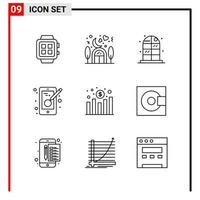 9 General Icons for website design print and mobile apps 9 Outline Symbols Signs Isolated on White Background 9 Icon Pack vector