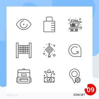 Modern Pack of 9 Icons Line Outline Symbols isolated on White Backgound for Website designing vector