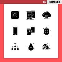 Universal Icon Symbols Group of 9 Modern Solid Glyphs of iphone mobile cloud smart phone download Editable Vector Design Elements