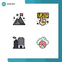 Editable Vector Line Pack of 4 Simple Filledline Flat Colors of business business mission click city Editable Vector Design Elements