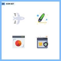 Group of 4 Modern Flat Icons Set for airplane marketing drawing browser shield Editable Vector Design Elements